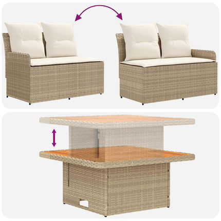 Möbelset med kudde 5 pcs Beige och gräddfärgad PE Rattan