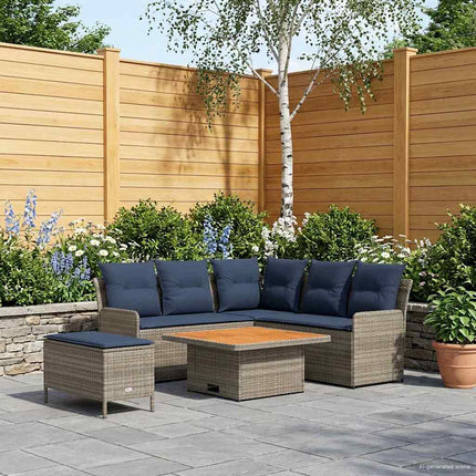 Möbelset med kudde 5 pcs Grå och Marinblå PE Rattan