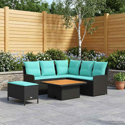 Möbelset med kudde 5 pcs Svart och turkos PE Rattan