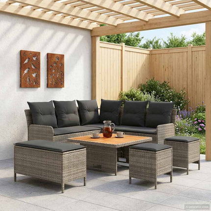Möbelset med kudde 7 pcs Grå och mörkgrå PE Rattan