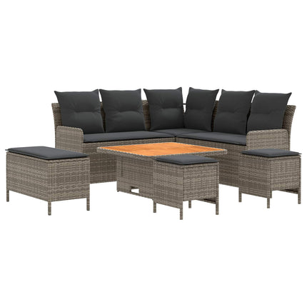 Möbelset med kudde 7 pcs Grå och mörkgrå PE Rattan