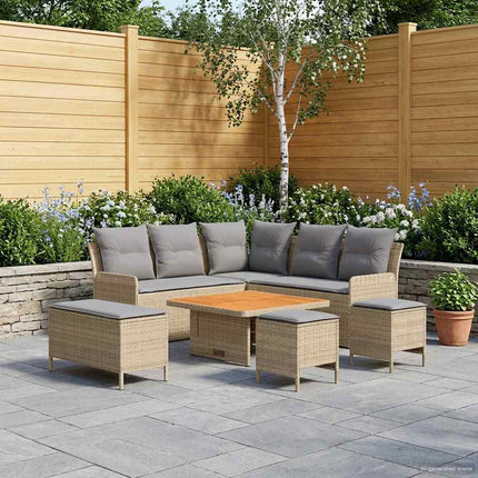 Möbelset med kudde 7 pcs Beige och Ljusgrå PE Rattan