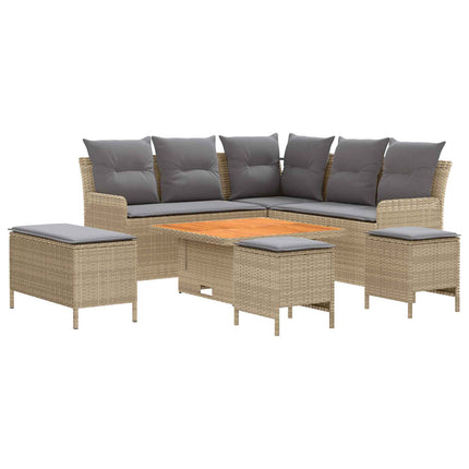 Möbelset med kudde 7 pcs Beige och Ljusgrå PE Rattan
