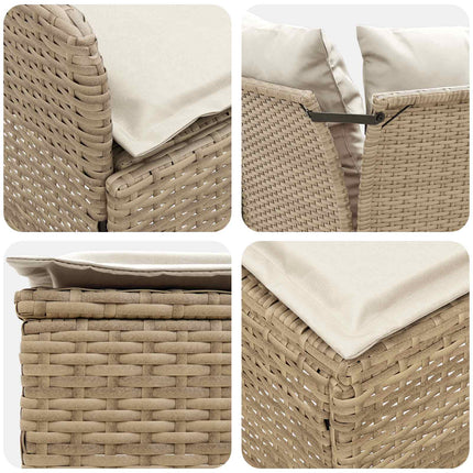 Möbelset med kudde 7 pcs Beige och gräddfärgad PE Rattan