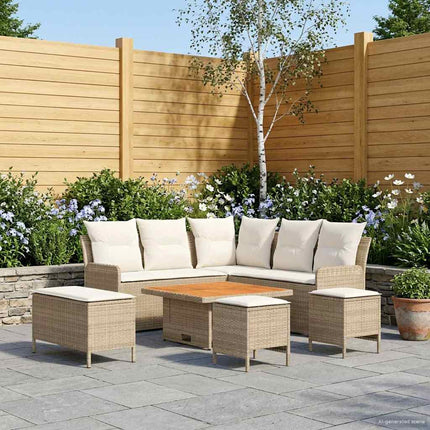 Möbelset med kudde 7 pcs Beige och gräddfärgad PE Rattan