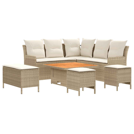 Möbelset 7 st Beige och gräddfärgad PE Rattan