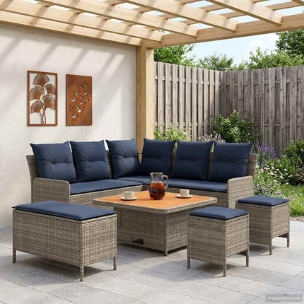 Möbelset med kudde 7 pcs Grå och Marinblå PE Rattan