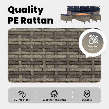 Möbelset 7 st Grå och Marinblå PE Rattan