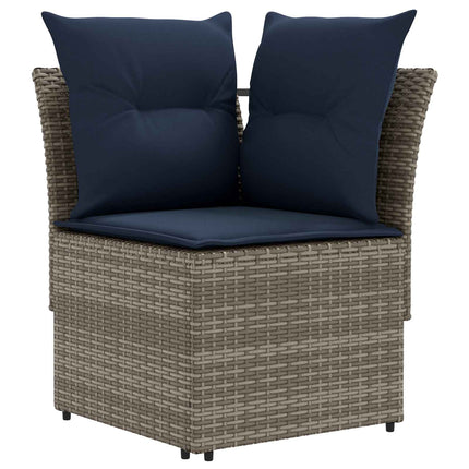 Möbelset med kudde 7 pcs Grå och Marinblå PE Rattan