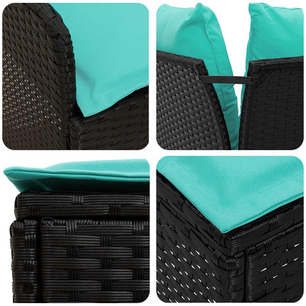 Möbelset med kudde 7 pcs Svart och turkos PE Rattan