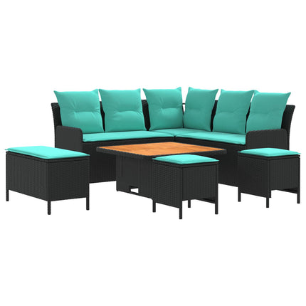 Möbelset med kudde 7 pcs Svart och turkos PE Rattan