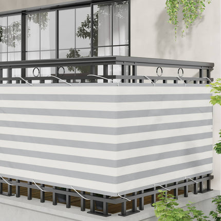 Balkong Skärm Ljusgrå och vit. 90 x 300 cm PU-belagt oxford alu