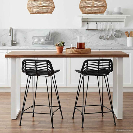 Barpall 2 pcs Svart 44 x 45 x 76 cm Rattan och Stål