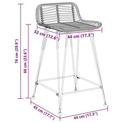 Barpall 2 pcs Svart 44 x 45 x 76 cm Rattan och Stål