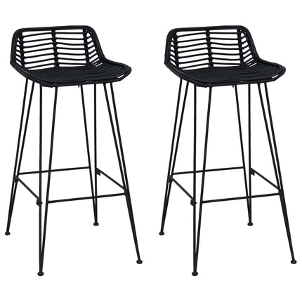 Barpall 2 pcs Svart 44 x 46 x 91 cm Rattan och Stål