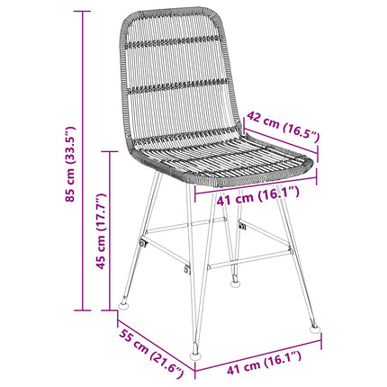 Matsalsstol 2 pcs Naturlig 41 x 55 x 85 cm Rattan och Stål