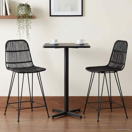 Barpall 2 pcs Svart 44 x 54 x 96 cm Rattan och Stål