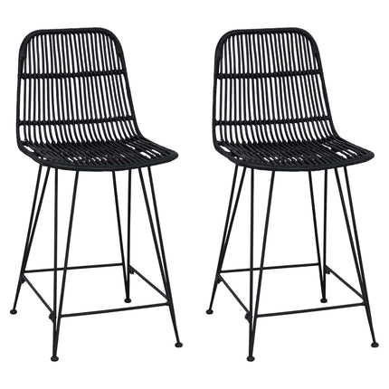 Barpall 2 pcs Svart 44 x 54 x 96 cm Rattan och Stål