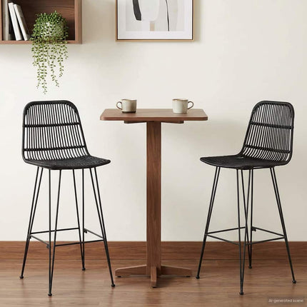 Barpall 2 pcs Svart 44 x 55 x 109 cm Rattan och Stål