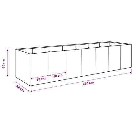 Trädgårdsplanterare Rostig 280 x 80 x 60 cm Väderbeständig stål