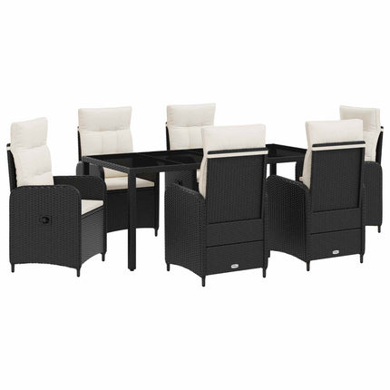 Utomhusmatbord 7 pcs Svart och krämvit 190 x 90 x 75 cm