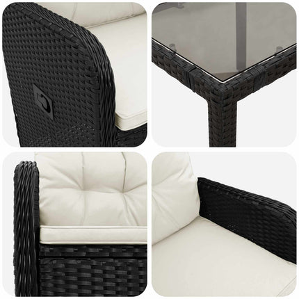 Utomhusmatbord 9 pcs Svart och krämvit 190 x 90 x 75 cm