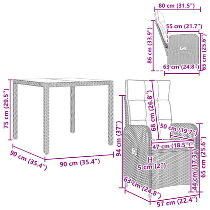Utomhusmatbord 5 pcs Beige och Ljusgrå 90 x 90 x 75 cm
