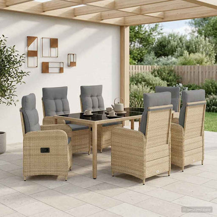 Utomhusmatbord 7 st Beige och Ljusgrå konstrotting