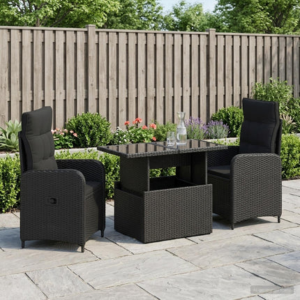 Utomhusmatbord 3 pcs Svart konstrotting