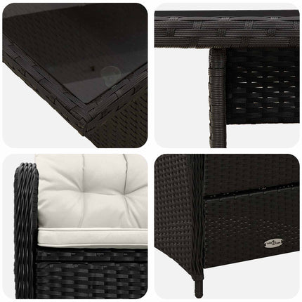 Utomhusmatbord 3 pcs Svart och krämvit konstrotting