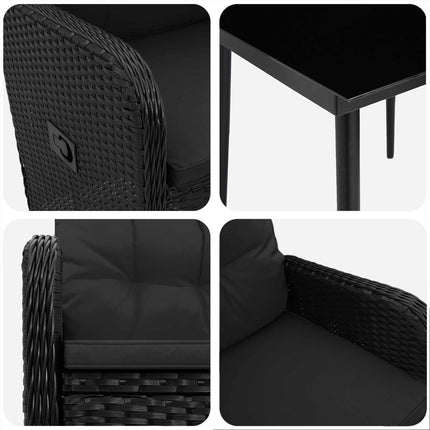 Soffbord Set 7 pcs Svart PE rotting och pulverlackerad stål