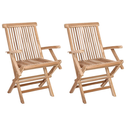 Fällbar Trädgårdsstol 2 pcs Naturlig Massivt teakträ