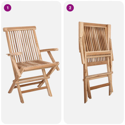Fällbar Trädgårdsstol 2 pcs Naturlig Massivt teakträ