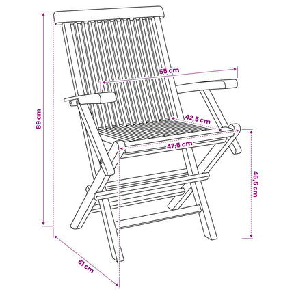 Fällbar Trädgårdsstol 2 pcs Naturlig Massivt teakträ