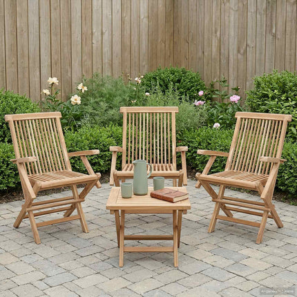 Fällbar Trädgårdsstol 3 pcs Naturlig Massivt teakträ