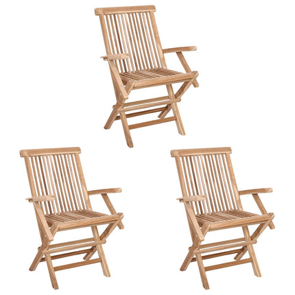 Fällbar Trädgårdsstol 3 pcs Naturlig Massivt teakträ