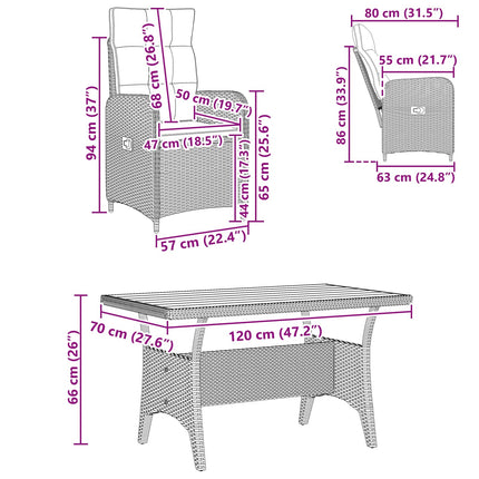 Utomhusmatbord 3 pcs Svart konstrotting