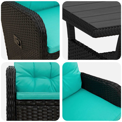 Utomhusmatbord 3 pcs Svart och turkos konstrotting