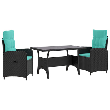 Utomhusmatbord 3 pcs Svart och turkos konstrotting