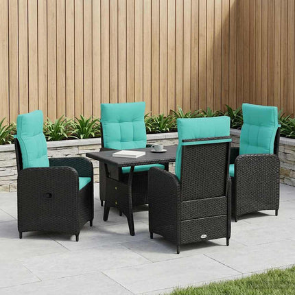 Utomhusmatbord 5 pcs Svart och turkos konstrotting