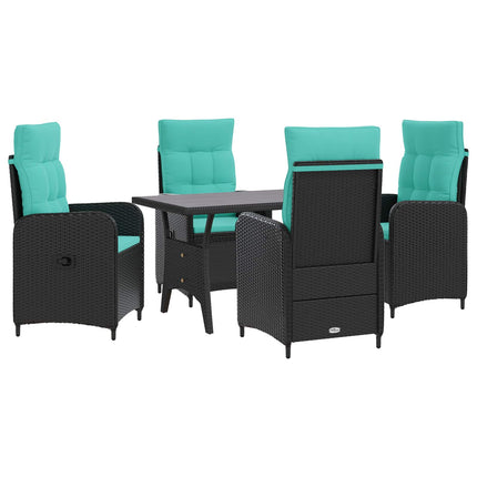 Utomhusmatbord 5 pcs Svart och turkos konstrotting