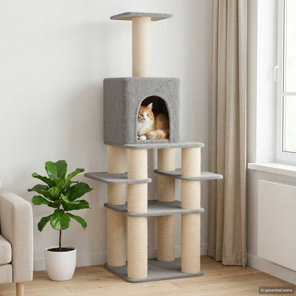 Kattträd med sisal klöspelare Ljusgrå 180 cm