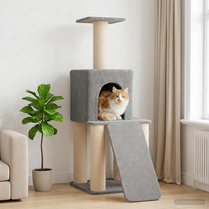 Kattträd med sisal klöspelare Ljusgrå 146 cm