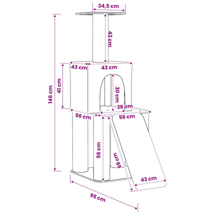 Kattträd med sisal klöspelare Ljusgrå 146 cm