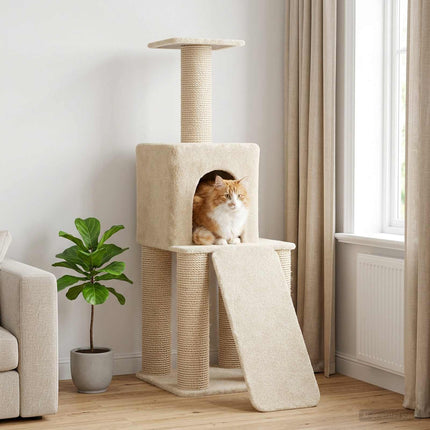 Kattträd med sisal klöspelare Gräddvit 146 cm