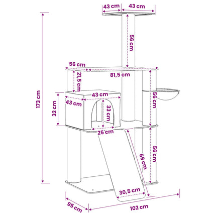 Kattträd med sisal klöspelare Ljusgrå 173 cm
