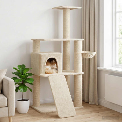 Kattträd med sisal klöspelare Gräddvit 173 cm