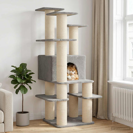 Kattträd med sisal klöspelare Ljusgrå 161 cm