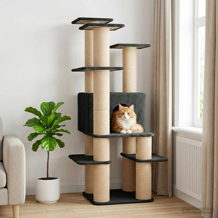 Kattträd med sisal klöspelare Mörkgrå 161 cm