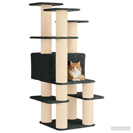 Kattträd med sisal klöspelare Mörkgrå 161 cm